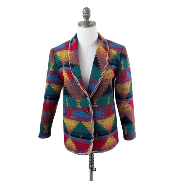 Vintage 80s/90s David Paul Multicolor Southwest Print Blazer Women's Size XS/S - Picture 1 of 6